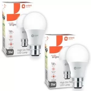 Orient Electric 9W High Glow Led Bulb| 180-Degree Wide Beam Angle| Voltage Surge Protection Up To 4 Kv| 6500K, Cool White| B22D Base| Made In India| Pack Of 2