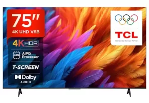 Tcl 189 Cm (75 Inches) Metallic Bezel-Less Series 4K Ultra Hd Smart Led Google Tv 75V6B (Black)