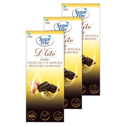Sugar Free D’Lite Hazelnut & Almonds Dark Chocolate Bar, 80 Grams (Pack Of 3)
