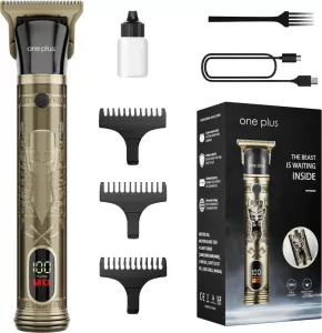 One Plus Op 818 Cordless Professional Metal Body,Led Display With Turbo Mode Hair Trimmer 120 Min  Runtime 4 Length Settings(Gold)