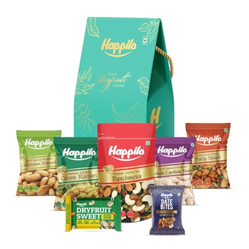 Happilo Premium Janmashtami Gift Pack With 11 Inclusions | Evil Eye Thread, Krishna Prasad Sweet, Almond, Cashew, Raisin, Date Bite, Panchmeva, Snack, Roli-Chawal, Magnet & Card, Dry Fruits Robin Box