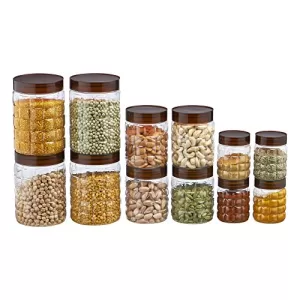 Steelo Solitaire Plastic Kitchen Storage Container Set Kitchen Organiser Air Tight Container Set Fridge Safe Us Fda Approved Pet Food Grade Heavy Duty Material, Bpa Free (Brown, 300 Ml, Pack Of 12)