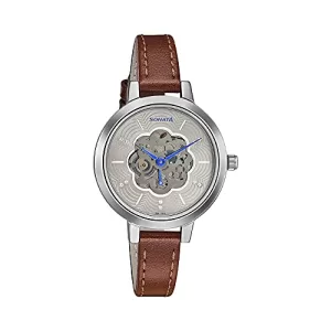 Sonata Unveil Quartz Multifunction Leather Strap Watch For Women-8141Sl05
