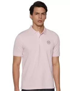 Peter England Men’S Regular Fit Branded Insignia Half Sleeve Polo T-Shirt | Cotton Rich | Premium Pique Weave, Xl, Pink