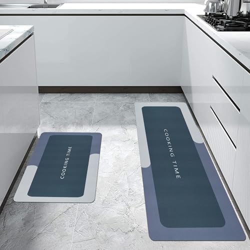 Mollishomes Anti Fatigue Kitchen Rug Sets 2 Piece Ash Grey Non Slip Kitchen Mats For Floor Cushioned Kitchen Rugs & Mats Waterproof Comfort Standing Mat Runner For Kitchen