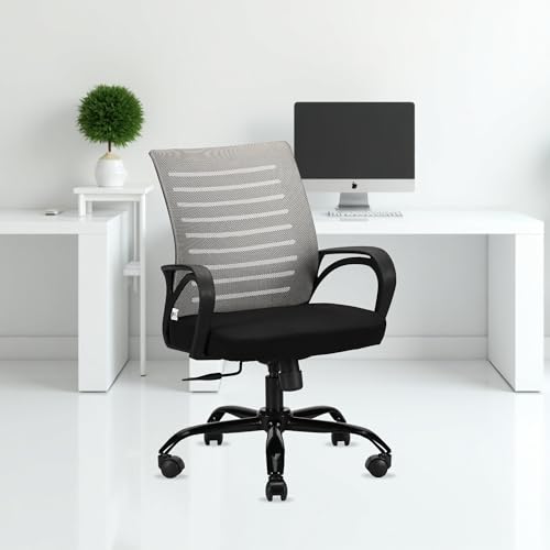 Iafa Furniture Diego Office Chair With Height Adjustable Mechanism, Ergonomic Mid-Back Mesh Design |Heavy Duty Metal Base | Multi-Adjustment Revolving Chair (Self Assembly) (Mid Back, Grey)