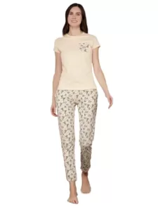 Dollar Missy Women’S Combed Cotton T-Shirt Pyjama Night Suit, Yellow_ Small