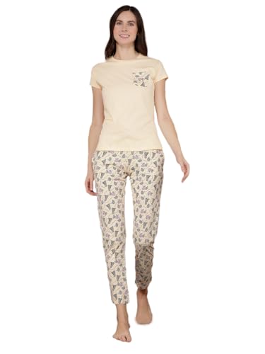 Dollar Missy Women’S Combed Cotton T-Shirt Pyjama Night Suit, Yellow_ Small