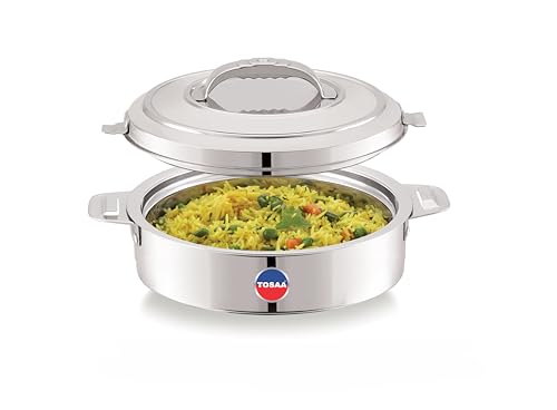 Tosaa Keep Warm Double Wall Insulated Stainless Steel Casserole, 1400Ml Roti Rice Desert Store N Serve For Kitchen, Hot Case/Box With Steel Lid, Silver Touch, Hot Pot, Chapathi Taste Saver Box/Pot, Twin Lock, 1.4L