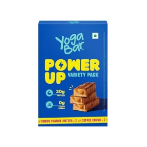 Yogabar Power Up 20G Protein Bar (5 Bars, Variety Pack, No Added Sugar) | Least Net Carbs | Zero Added Sugar Protein Bars | High Protein Blend – Whey Protein Concentrate, Isolate, Peanuts & Soy | Healthy Protein Snacks