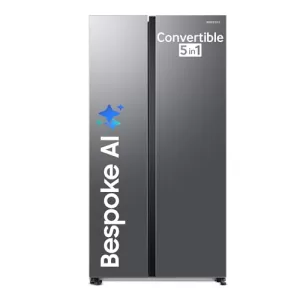 Samsung 653 L, 3 Star, Frost Free, Double Door, Convertible 5-In-1 Digital Inverter, Side By Side Ai Enabled Smart Refrigerator With Wifi (Rs76Cg8003S9Hl, Silver, Refined Inox)