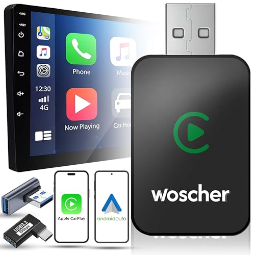 Woscher 2In1 Airlink Wireless Carplay Adapter|Android Auto Adapter For Car |Convert Wired To Wireless,Bluetooth Connectivity For Cars, Oem Installed Wired Android Auto/Carplay (Black)| 2 Yrs Warranty