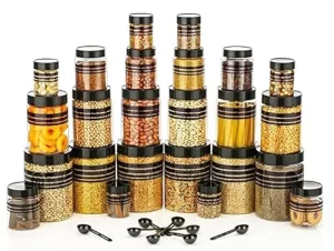 Reeq Plastic Storage Containers Jars With Plastic Cap – 100% Food Grade, Airtight, Leak Proof (24 Pcs – Black)