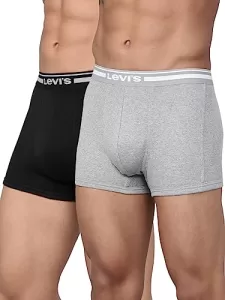 Levi’S Men’S Cotton Style #003 Comfort Regular Fit Solid Trunk (Pack Of 2) (#003-Trunk-Lt Gmel/Blk-P2_Light Grey Mel,Black_M)