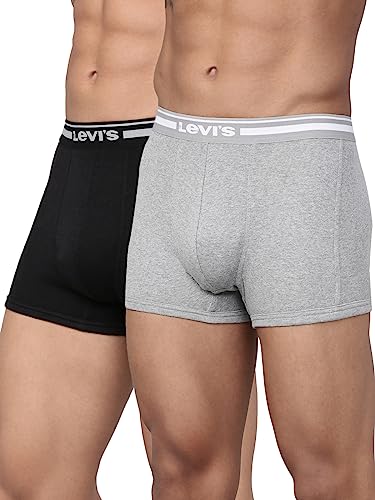 Levi’S Men’S Cotton Style #003 Comfort Regular Fit Solid Trunk (Pack Of 2) (#003-Trunk-Lt Gmel/Blk-P2_Light Grey Mel,Black_M)