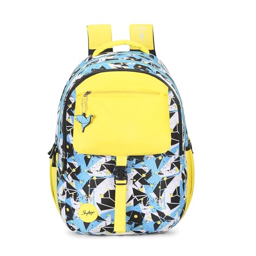Skybags Woke Pro 01 3 Compartment School Backpack Yellow Blue
