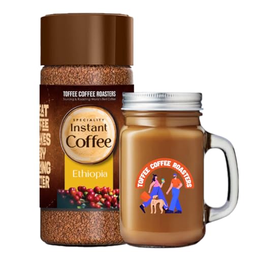 Toffee Coffee Roasters | Ethiopia Speciality Instant Coffee With Free Mason Jar | As Seen On Shark Tank | 100 Gm | 100% Arabica | Ready In Seconds | Microground Technology | Makes 50 Cups