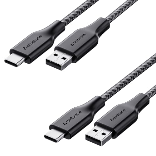 Ambrane Braided Type C Fast Charging Cable (Pack Of 2) Unbreakable 3A 1.5M For Smartphones,Tablets,Laptops & Other Type C Devices,Pd Technology,480Mbps Data Sync,Quick Charge 3.0 (Rct-15 Combo)-Black