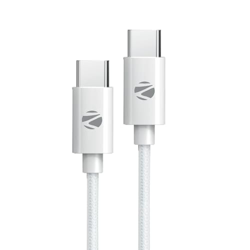 Zebronics Type C To Type C Strong Braided Cable, 60W Pd Fast Charging Cable, For Iphone 16 Series, 15 Series, Ipad, Macbook, Samsung, Other Android Devices, Data Sync, 1M (Zeb-Tt60+), White