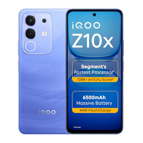 Iqoo Z10X 5G (Ultramarine, 8Gb Ram, 128Gb Storage) | 6500 Mah Large Capacity Battery | Dimensity 7300 Processor | Military-Grade Durability