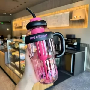 Prayaura Colorful Ice Water Bottle 1300Ml With Straw & Handle – Bpa-Free, Leakproof, Heat-Resistant – Travel, Gym, Office, Kids & Outdoor Bottle (Multicolor)