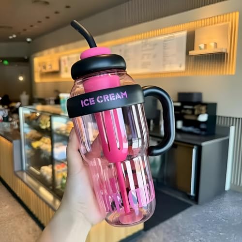 Prayaura Colorful Ice Water Bottle 1300Ml With Straw & Handle – Bpa-Free, Leakproof, Heat-Resistant – Travel, Gym, Office, Kids & Outdoor Bottle (Multicolor)