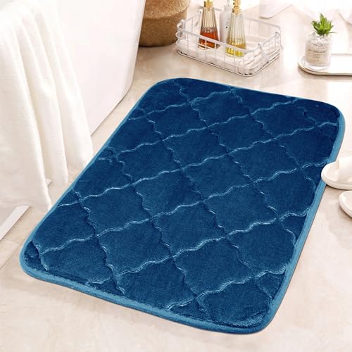 Mollishomes Anti-Skid Memory Foam Bath Mats|Washable, Non-Slip, Soft & Super Absorbent Quick Drying Mat |Door Mats Ideal For Bathrooms, Showers, Kitchens & Home Entrance (60X40Cm Blue Quatre)