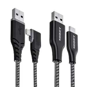 Ambrane Pack Of 2 Usb To Lightning Cable & Type C Cable For Iphone,Smartphones,Laptops,Ipad,Macbook,Imac,Airpods & Other Devices,480Mbps Data Sync,Quick Charge 3.0 (Rct-15 & Abll-125)-1.5Meter Black