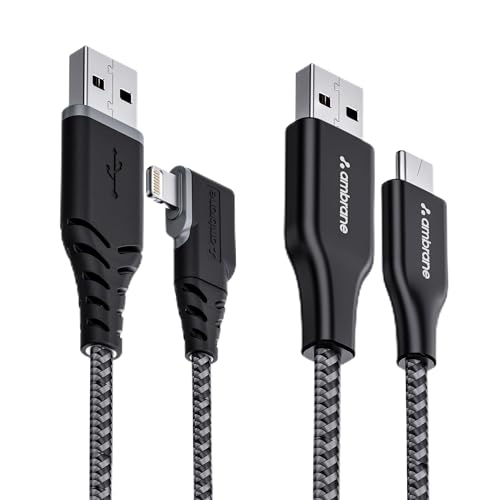 Ambrane Pack Of 2 Usb To Lightning Cable & Type C Cable For Iphone,Smartphones,Laptops,Ipad,Macbook,Imac,Airpods & Other Devices,480Mbps Data Sync,Quick Charge 3.0 (Rct-15 & Abll-125)-1.5Meter Black