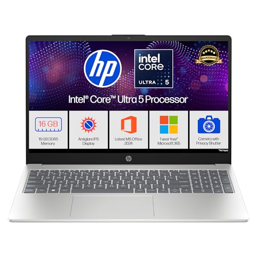 Hp 15, Intel Ultra 5 125H (16Gb Ddr5, 1Tb Ssd) Fhd, Ips, 15.6”/39.6Cm, Win11, M365 Basic(1Yr)* Office24, Silver, 1.65Kg, Fd1255Tu, Intel Arc Graphics, Fhd Camera W/Shutter, Ai Powered Laptop