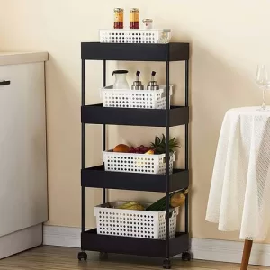 ELINZA 4 Compartments Plastic Multipurpose Folding Kitchen Storage Rack  (Black)