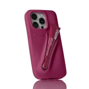 Clothemyphone iPhone Case with Lip Gloss Holder, Include 1 Lipstick, Silicone Case Trendy Aesthetic Phone Cover Lipstick Holder Phone Case for Girls & Women (Dark Pink, iPhone 16)