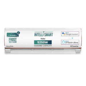 Haier 1.5 Ton 4 Star Triple Inverter Smart Split AC (5250 Watts, Copper, Wi-Fi, 4-Way Swing, 7 in 1 Convertible, Frost Self Clean, HD Filter, Cools at 60°C – HSU18K-PYFR4BN-INV, White)