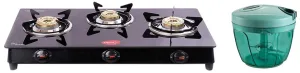 Pigeon by Stoverkraft Glass Top Aster 3 Burner (Black) Large Handy and Compact Chopper with 3 blades