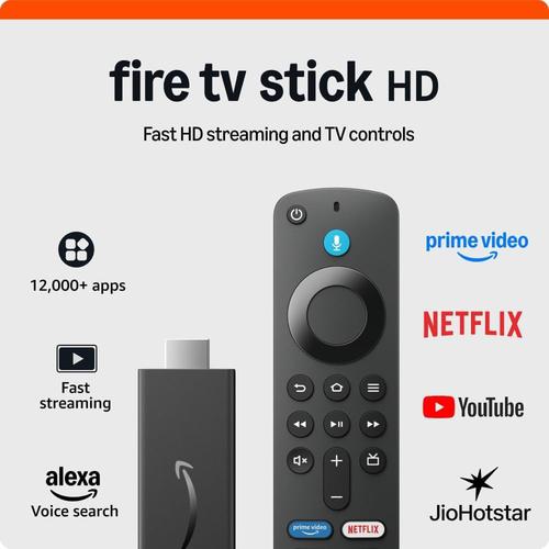 Amazon Fire TV Stick HD (newest model), Alexa Voice Remote with TV power & volume controls, full HD streaming device