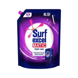 Surf Excel Matic Front Load Liquid Detergent 4L Refill Pouch, Designed for Tough Stain Removal on Laundry in Washing Machines – Mega Saver Pack