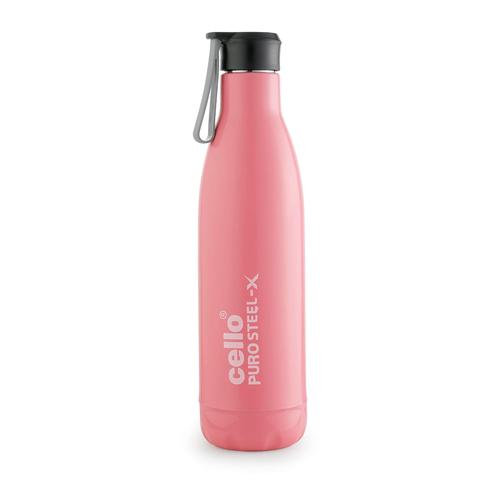 CELLO Puro Steel-X Neo 900 Inner Steel Insulated Water Bottle 720ml, Pink | ISI Certified | PU Insulated | BPA Free, Leakproof | Hot & Cold Water Bottle for Office, School, Cycling, Gym & Travel
