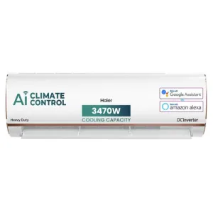 Haier 1 Ton 4 Star AI Climate Control Smart Split AC (3470W, Triple Inverter, Copper, Wi-Fi, 4-Way Swing, 7 in 1 Convertible, HD Filter, Cools at 60°C, 20 Mtrs Air Throw – HSU13K-PYAIR4BN-INV, White)