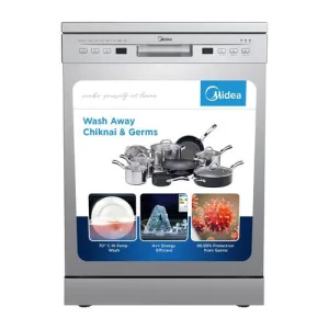 Midea 13 Place Settings Free Standing silver Dishwasher | 7 Wash Programs | LED Display | Power Wash | Wi-Fi Enabled with Midea SmartHome App | Self cleaning function | FMDWPF1301F(SS)-WG