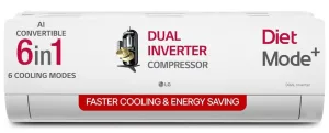 LG 1.5 Ton 3 Star DUAL Inverter Split AC (Copper, AI Convertible 6-in-1, VIRAAT Mode, Diet Mode+, Faster Cooling & Energy Saving, HD Filter with Anti-Virus Protection, US-Q18JNXE, White)