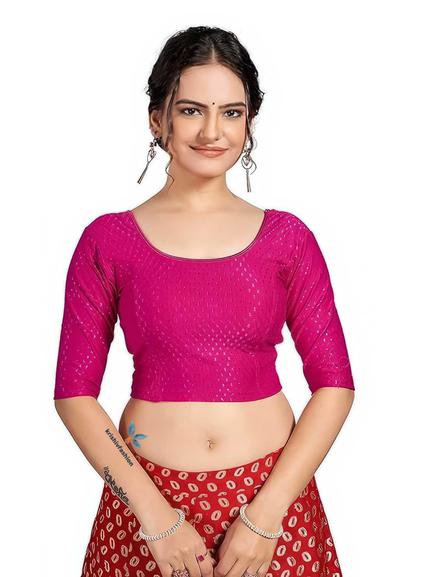 KRISHIV FASHION Round Neck Dobby Cotton Lycra Stretchable Elbow Sleeve Readymade Saree Blouse for Choli, and Lehenga Blouses, Blouse Women Stylish
