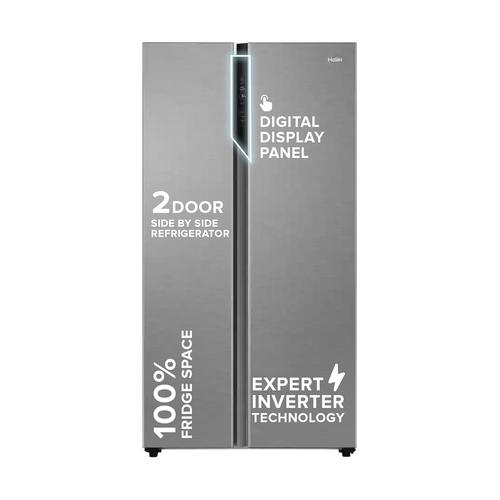Haier 596L 3Star 2 Door Side by Side Frost Free Refrigerator|100% Convertible|Expert Inverter|Digital Display Panel|Twist Ice Tray|Deo Fresh Technology (HES-690SS, Shiny Silver)