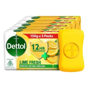 Dettol Lime Fresh (Lime Cool) Bathing Soap Bar with 12hr Freshness (750gm) |Long Lasting Freshness, 150gm Pack of 5