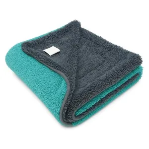 AM Safe-X Microfiber Cloth for Car 1200 GSM 40×40 cms 1 Pcs Aqua Blue & Grey Twisted Loop Super Absorbent Towel, Edgeless Design with Plush Pile & Lint Free Cloth for Drying & Detailing