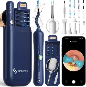 SELLASTIC Ear Cleaner Tool Kit, Reusable Ear Wax Removal Tweezers Cleaning with Flexible 1080p Camera Wireless with WiFi, Portable Safe Ear Cleaning Kit for Adults & Kids, Sensitive Skin Friendly – 6 Month Warranty