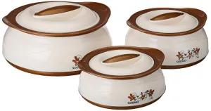 Amazon Brand – Solimo Chemical-Free Plastic and Stainless Steel Casserole (Brown Silver, 450/900/1450 ml) -Set of 3