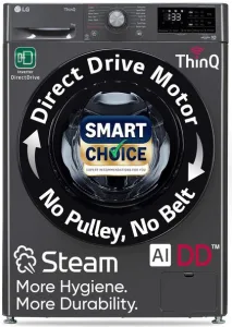 LG 9 Kg, 5 Star, AI Direct Drive Technology, Steam, 6 Motion DD & Wi-Fi Fully-Automatic Front Load Washing Machine (FHP1209Z5M, Intelligent & Convenient Fabric Care, Allergy Care, Middle Black)