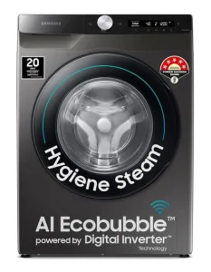 Samsung 8 kg, 5 star, Eco Bubble Technology, AI Control, Wi-Fi, Digital Inverter, Motor, Fully-Automatic Front Load Washing Machine (WW80T504DAX1TL, Hygiene Steam, Inox)