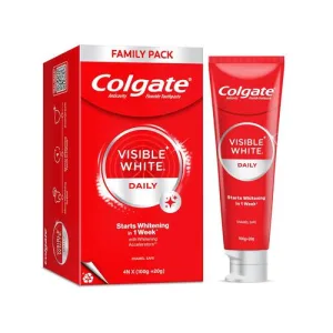 Colgate Visible White Teeth Whitening Toothpaste, Protects Enamel, Removes Stains, With Whitening Accelerators, 400g, 100g X 4