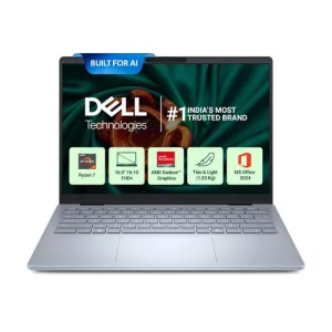 Dell DB16255, AMD R7-350 AI Processor, 16GB LPDDR5X RAM, 1TB SSD, FHD Plus 16″/40.64 cm, Win 11+Office H&S 2024, Ice Blue, 1.83 Kg, 300 Nits IPS Display, AMD Radeon Graphics, AI Powered Laptop
